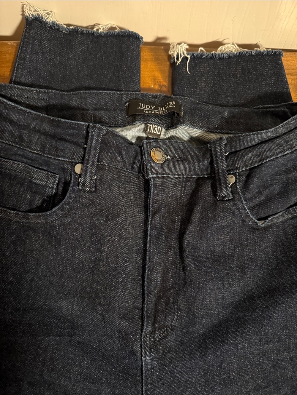 Judy Blue Dark Indigo Raw Hem Cropped Jeans